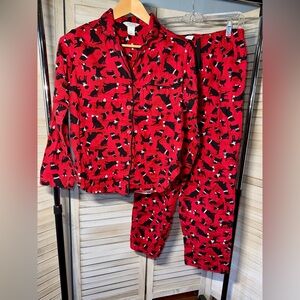 Sleep Sense Women's Red Flannel Pajama Set Dog Print Size Small
